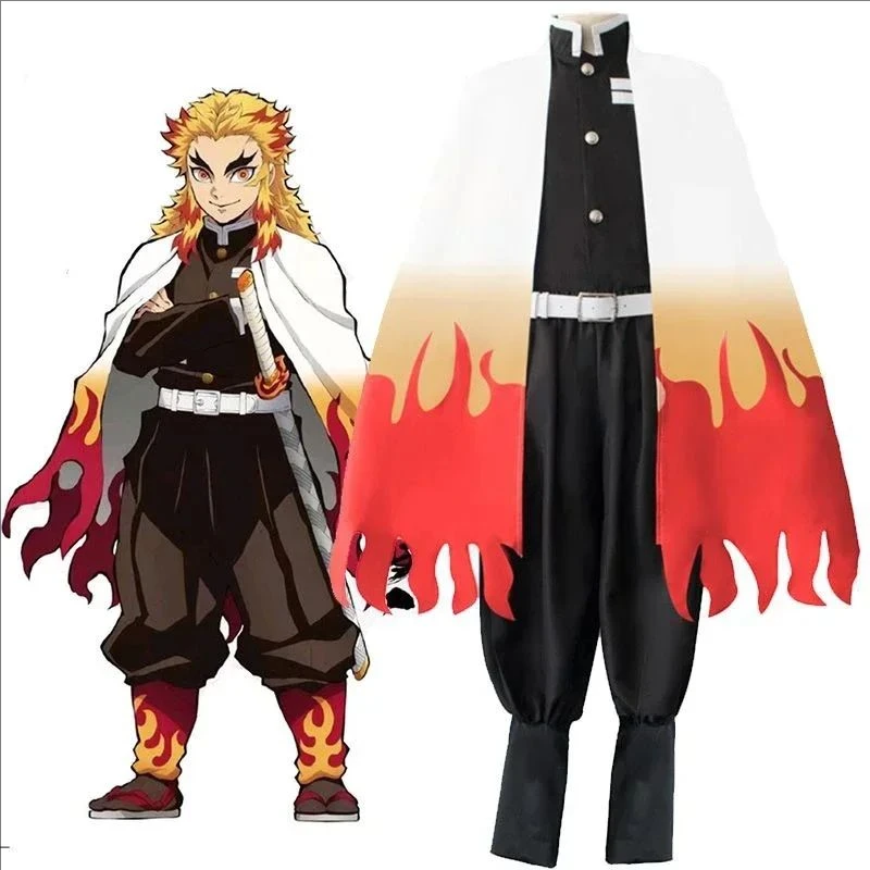 

Rengoku Kyoujurou Cosplay Kostuum Anime Kimetsu Uniform Pruik No Yaiba Cosplay Halloween Party Uniform Pruik Volwassen Kinderen