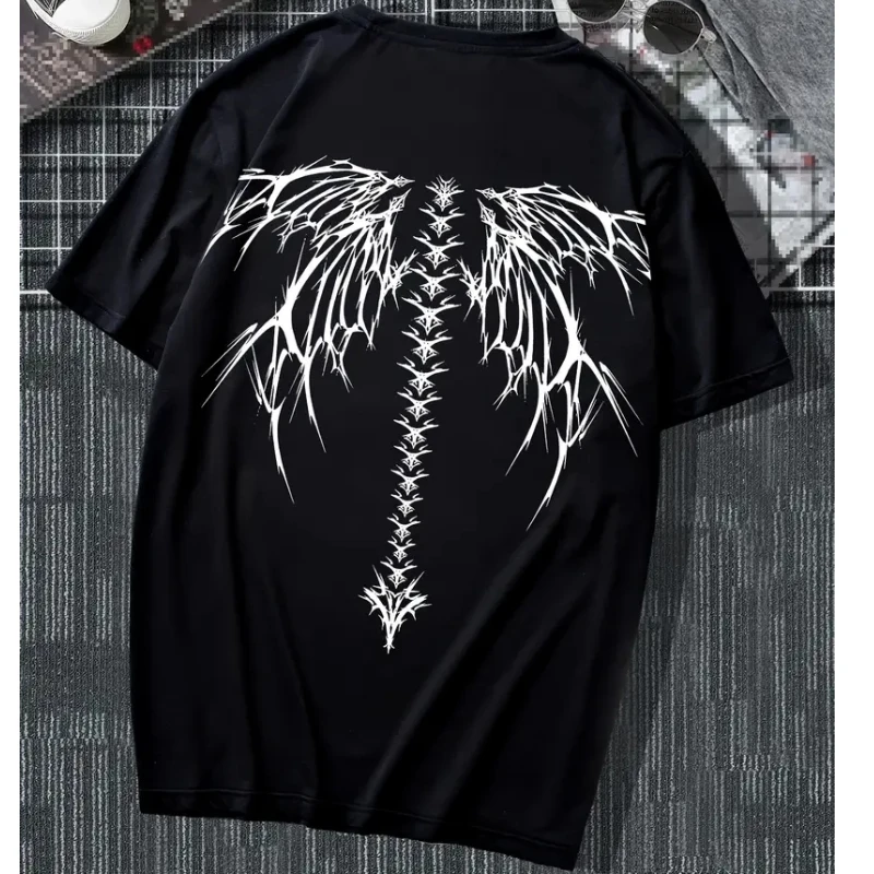 Camiseta con cuello redondo y estampado de ala de columna vertebral para hombre, camiseta informal de manga corta para deportes al aire libre de verano, moda informal versátil