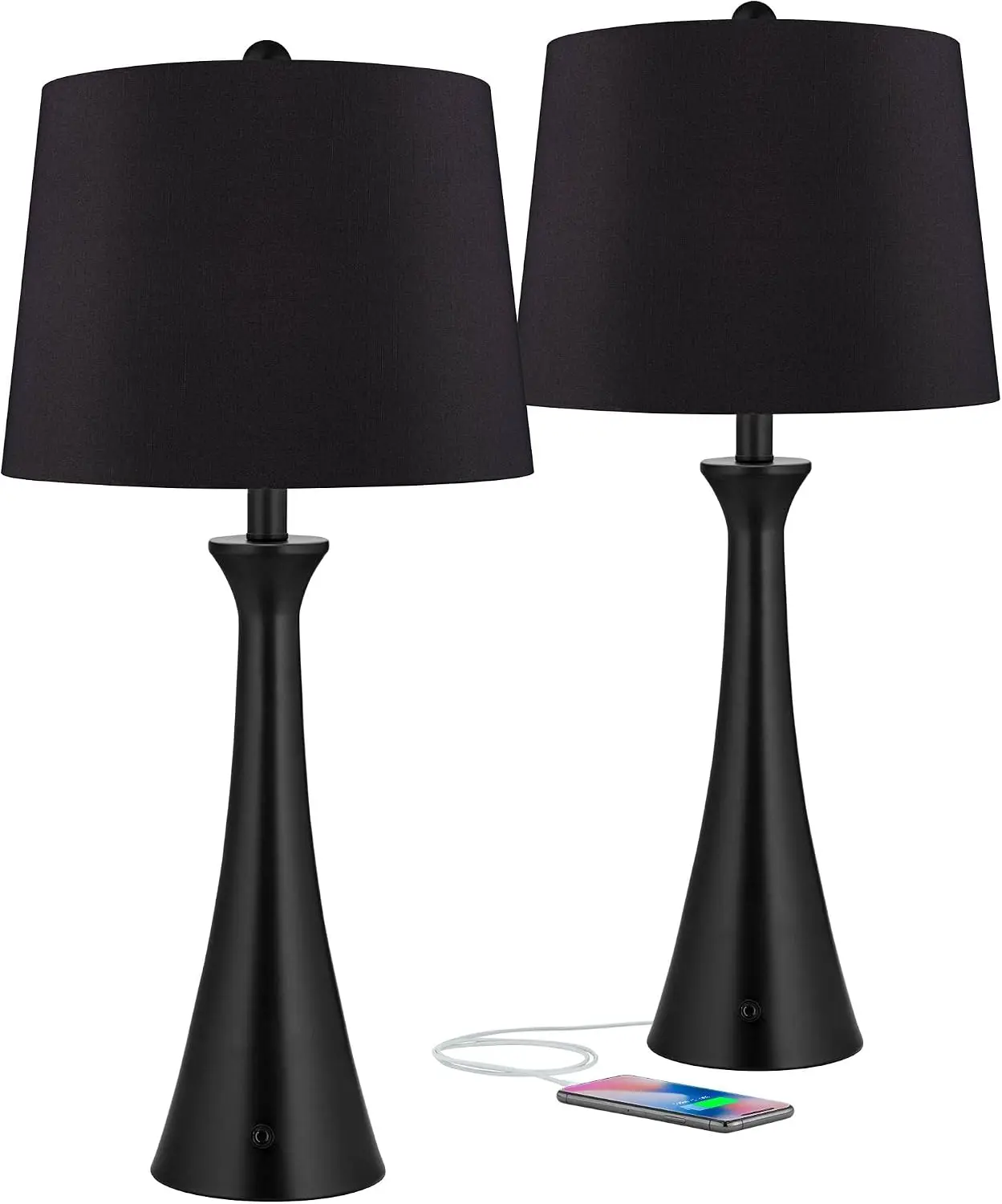 Modern Black USB Outlet Dimmer Table Lamp Duo 28 1 4 Inches Tall
