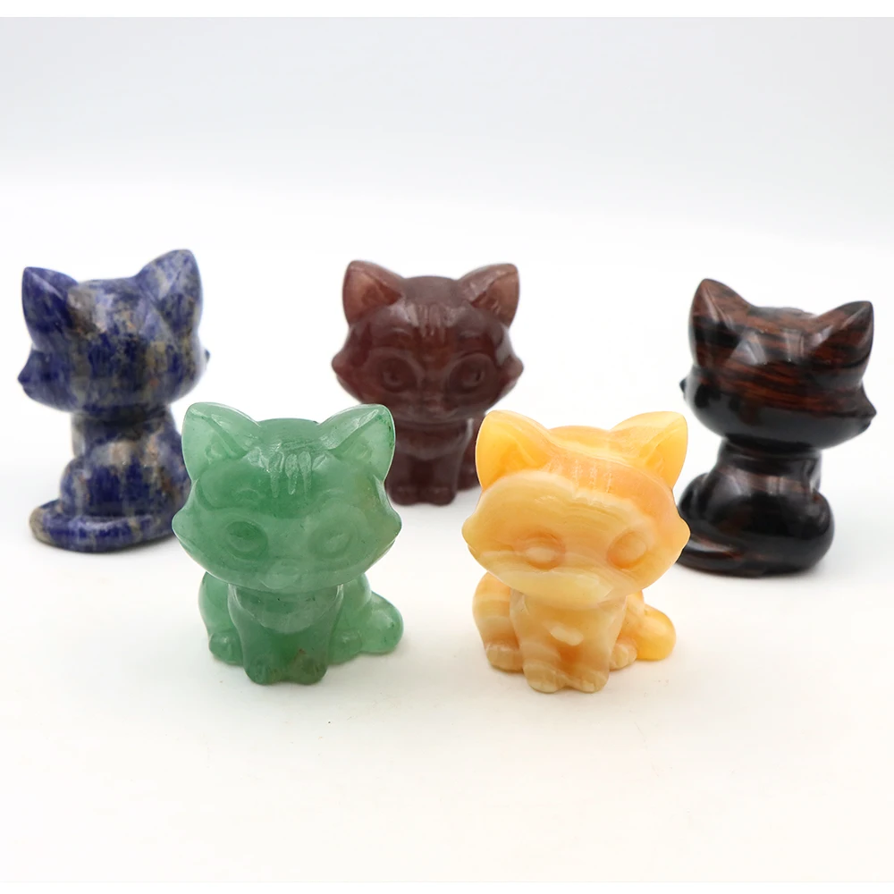 55mm Hand Carved Crystal Cat Animal Figurine Natural Stone Healing Crystal Animal Kitty Statue Crafts Chakra Meditation Decor