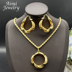 Italian Large Earrings and Pendant Gold Color Set for Women 18K Plating Fashion Flower Shape Wedding Bridal Accessories Gifts