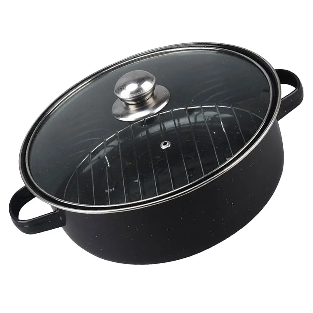 

Multi-Function Roasting Pan with Lid Heavy-Duty Enamel Cooking Pot for Baking Potato Corn Turkey Ergonomic Handles Kitchen