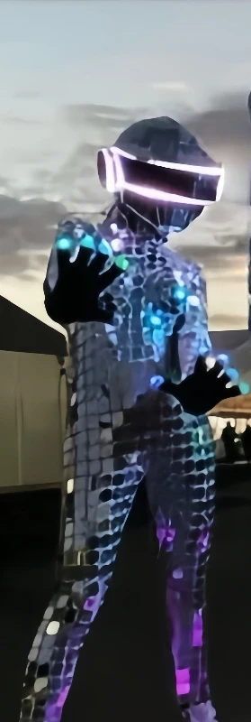 Luminous Mirror Man Performance Costume Planet Future Alien Technology Sensing Luminous LED Headgear Jumpsuit Performance Party