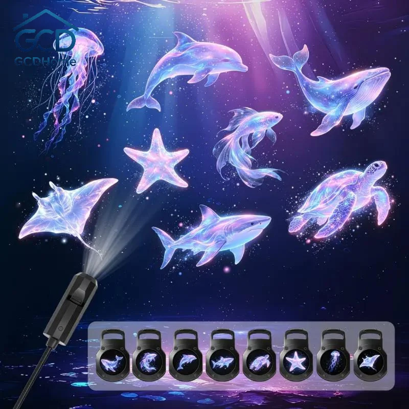 Ocean Theme USB Projection Night Light 8 Soft Light Patterns Eye Caring for Toddler Bedroom Ceiling Nursery Decor