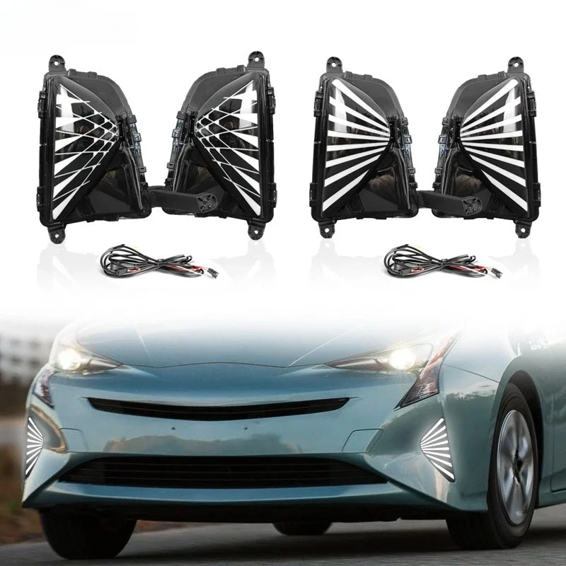 For Toyota Prius 2016 2017 2018 Car Led Daytime Running Lights Flowing Turn Signal Front Fog Light Modification 12V Daylights