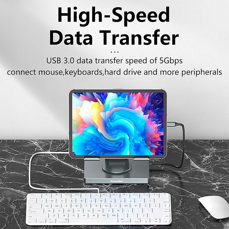 Blueendless Ipad stand USB C Hub 4K 60HZ  HD Type-C 100W PD SD/TF Slot Reader USB 3.0 5Gbps 9 In 1 Type-C Hub ipad holder