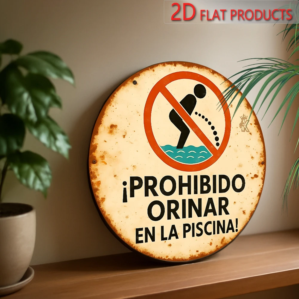 2D Flat 8in Retro Wooden Sign Humorous Message PROHIBIDO ORINAR EN LA PISCINA  Spanish Warning Sign Swimming Pool Club Decorate