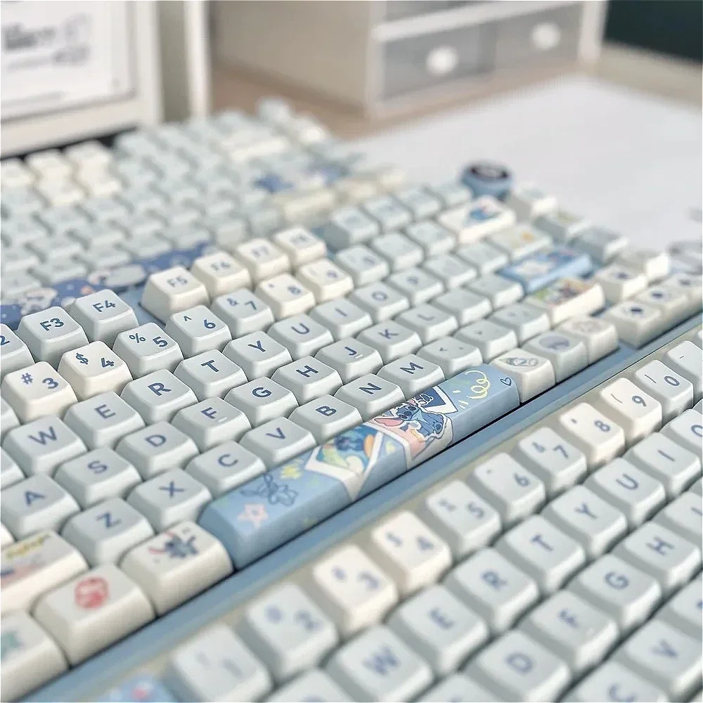 Teclado mecânico azul e branco Keycaps, material PBT, mar pequeno do selo, 95 chave MDA