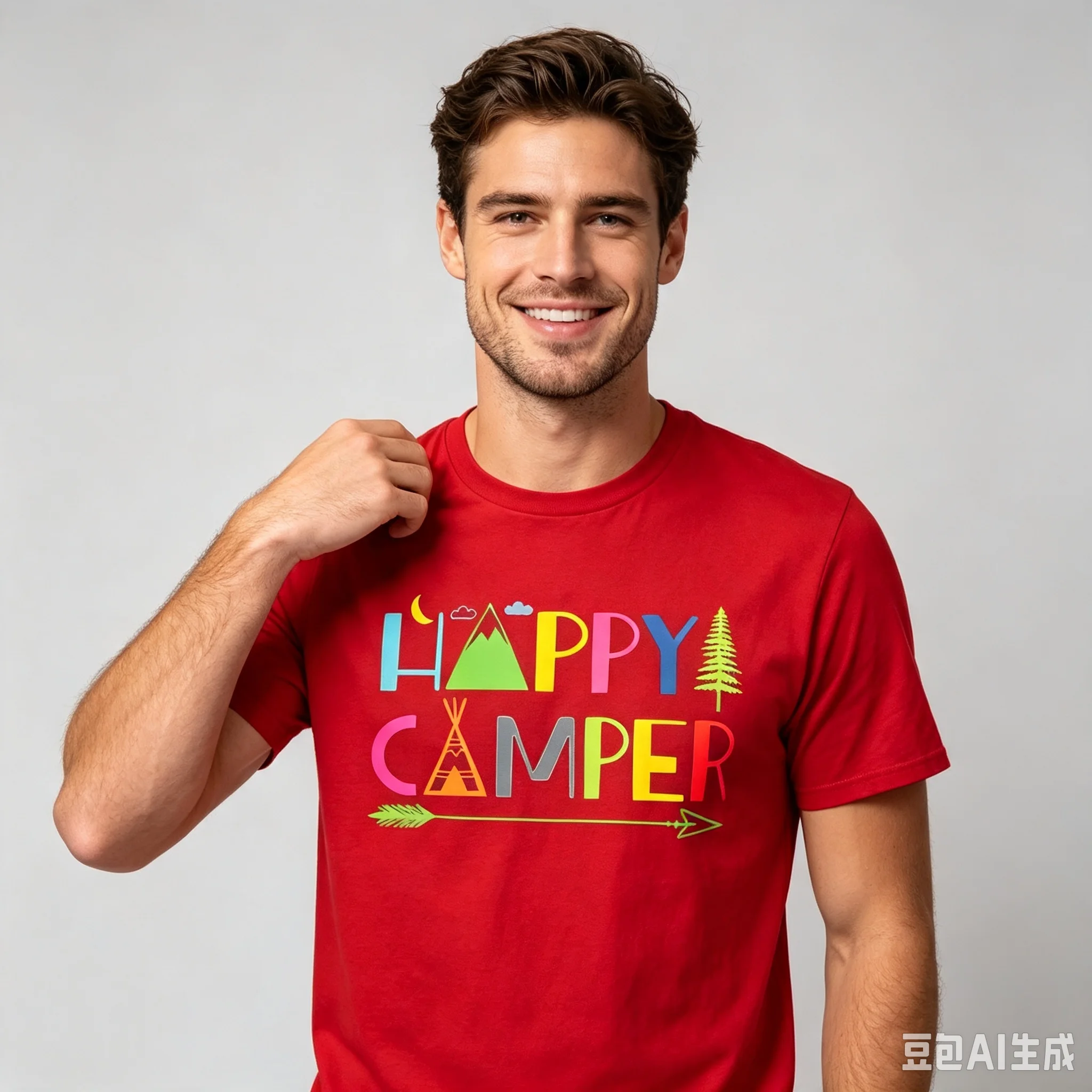 Happy Camper Camping Graphic T-Shirt 100% Cotton Men Outdoor Adventure Print Short Sleeve Tee for Camper Lover Gift Wear
