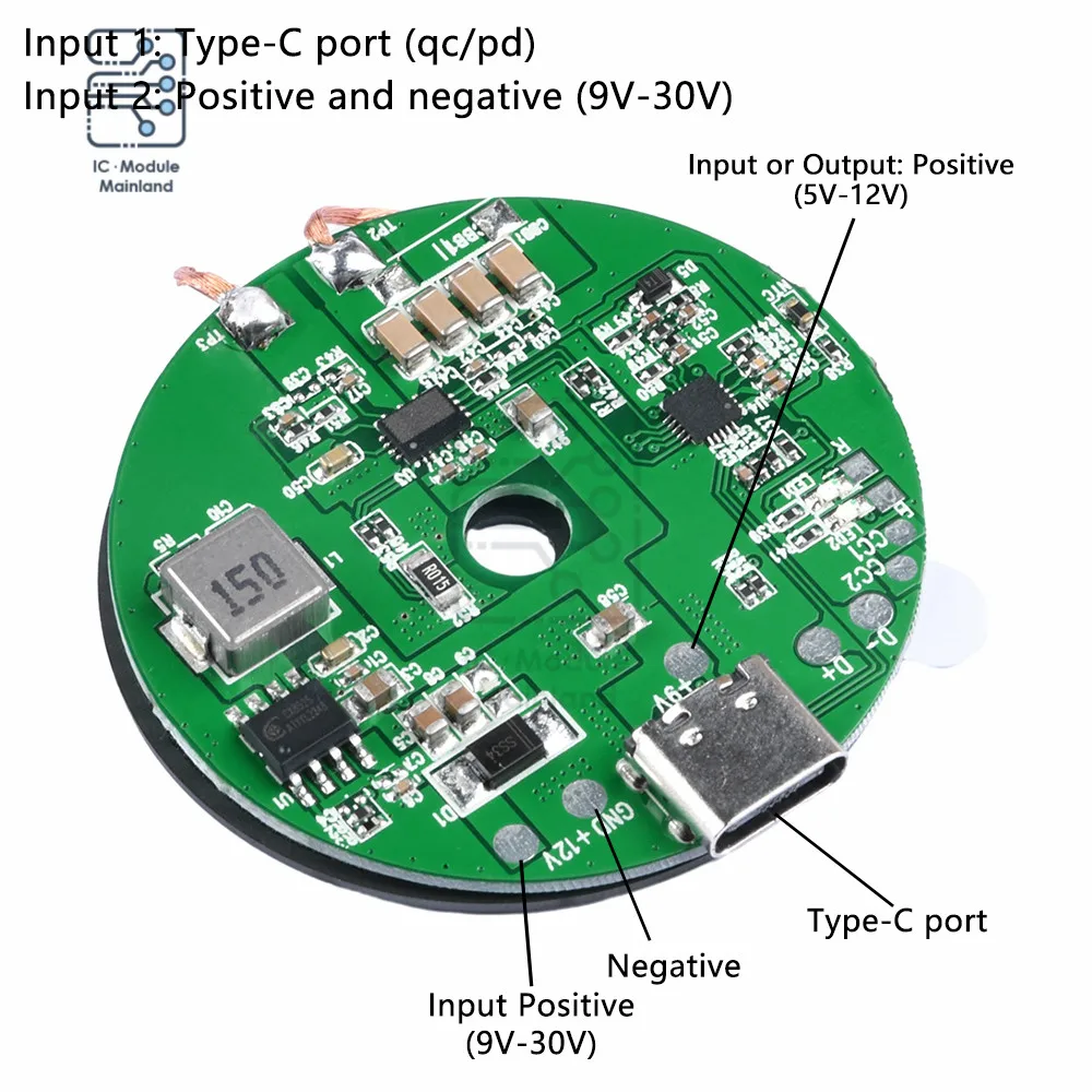 TYPE-C 20W High-Power Fast Charging Wireless Charger 5V-12V/QC/PD Charging Head with 0-10MM Module