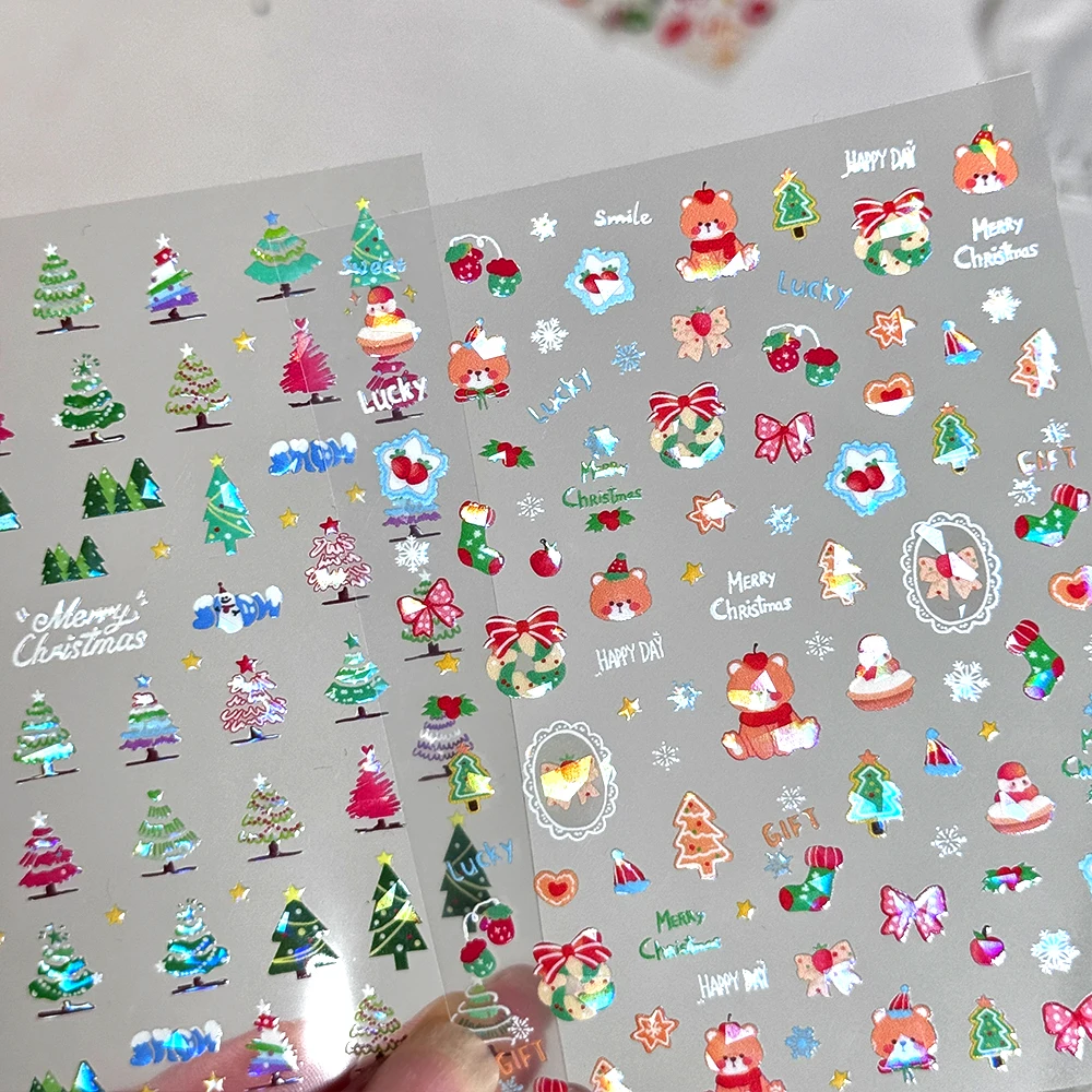 1 Uds. 5D cristal brillante pegatina artística para uñas de Navidad lindo arco oso copo de nieve verde árbol de Navidad pegatina para uñas DIY Año Nuevo Navidad uñas Dec