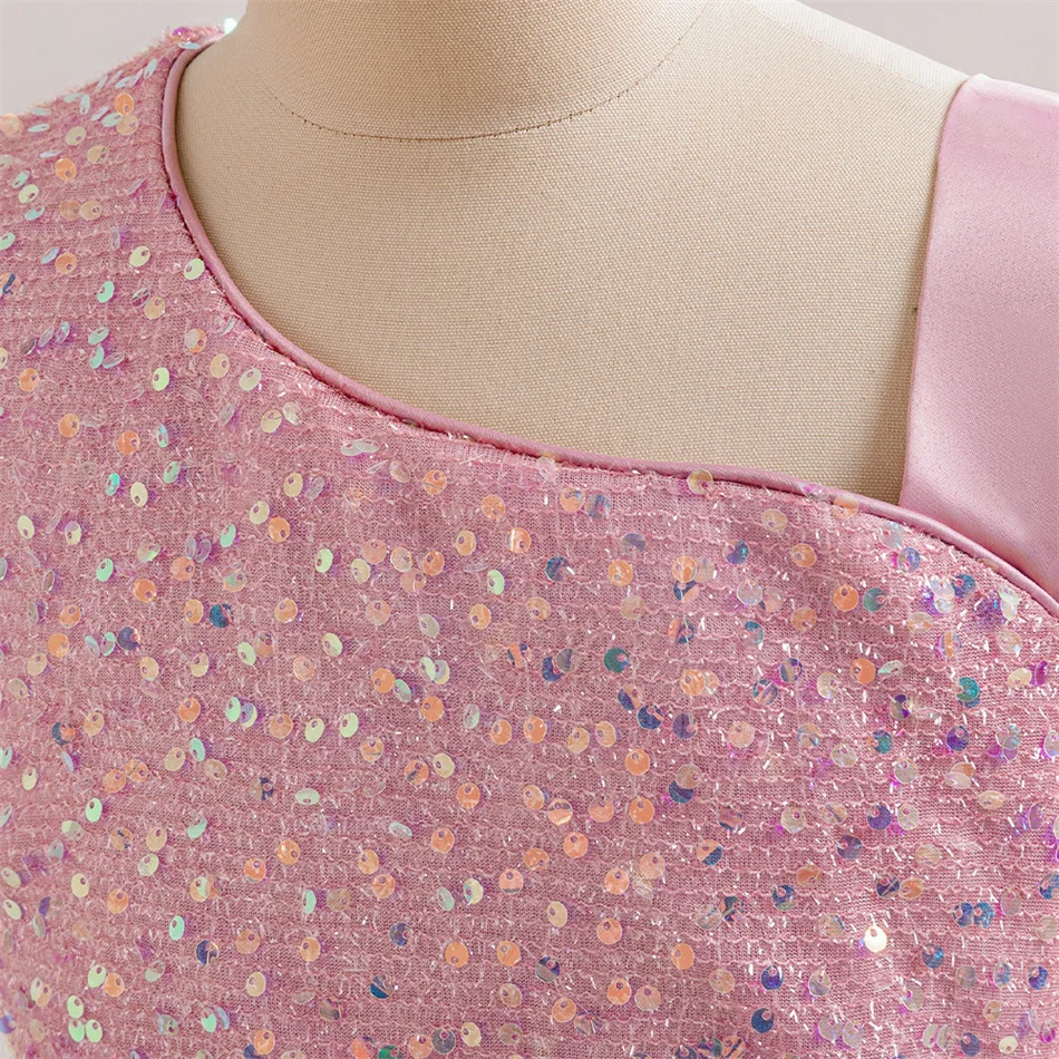 الفتيات الصلبة الترتر شبكة القوس ثوب مسائي رسمي للأطفال أداء البيانو المضيف زي الأطفال الزفاف فستان الأميرة الأنيق