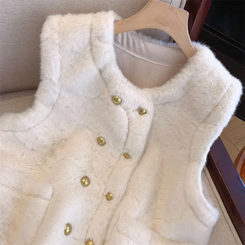 المألوف مزدوجة الصدر فروي سترة المرأة الخريف والشتاء مزاجه صدرية ضئيلة