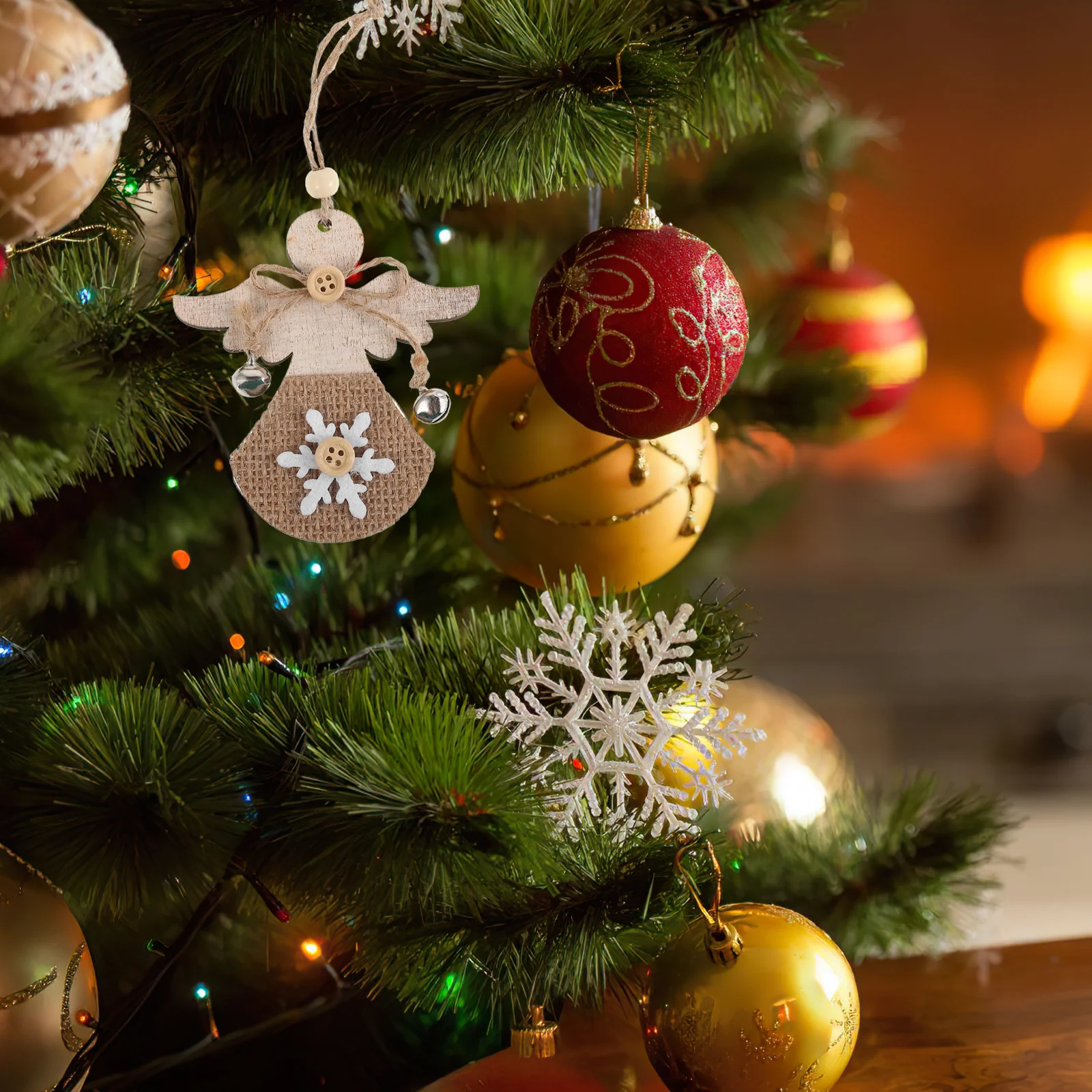 

Wooden Christmas Ornaments Angels Rustic Farmhouse Decor Xmas Tree Bells Snowflakes Hanging Decorations Christmas Tree Ornaments