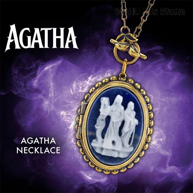 Agatha Harkness Witch Agatha TV All Along Cosplay Costume Prop Women Necklace Blue Trench Coat Holloween Party Roleplay Uniform