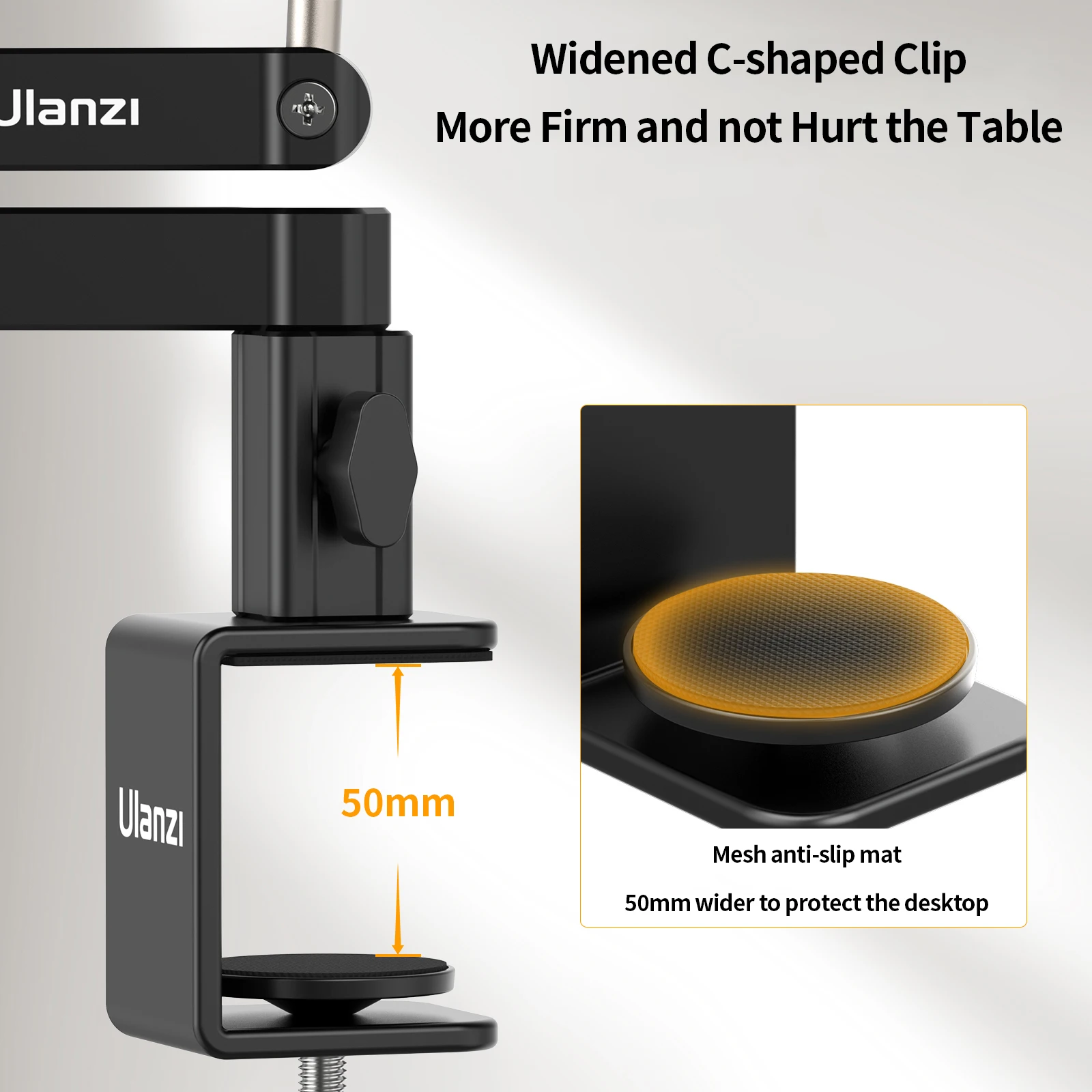 Ulanzi-Upgraded LS26 Suporte Microfone de Baixo Nível, Grampo Ajustável Clip, Desktop Mic, Suporte Braço Boom, Ajuste Multi-Ângulo