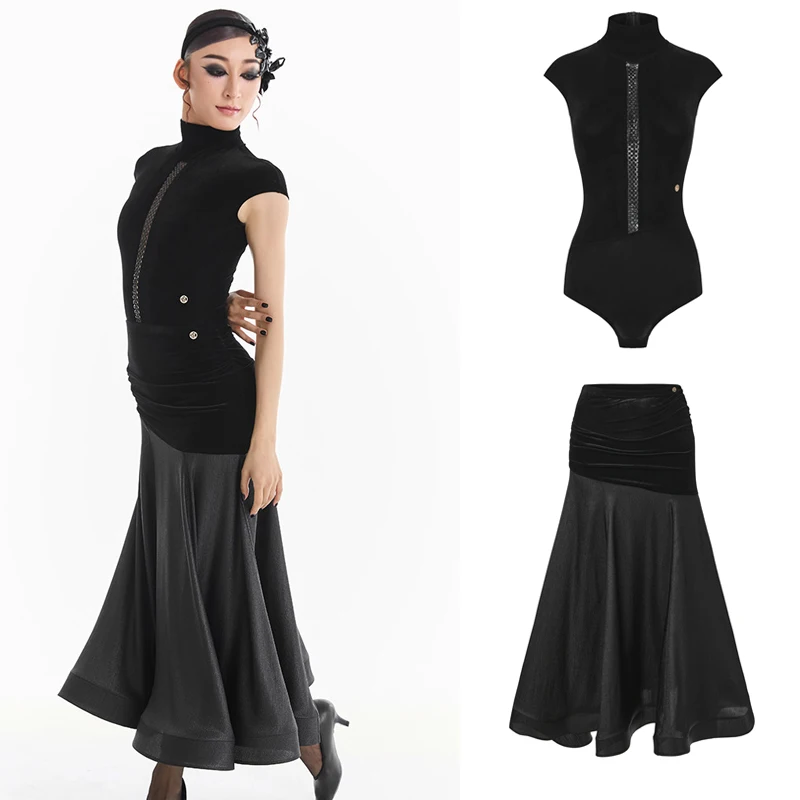 Modische Tanzkleidung für Erwachsene, modernes Standard-Ballroom-Tanzkostüm für Damen, Samt-Lateintanz-Wettbewerbsanzug SL14818