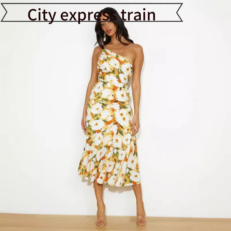 

Летнее повседневное платье-комбинация из полиэстера с косым воротником, на шнуровке, приталенное, с завышенной талией, в стиле фэйшн