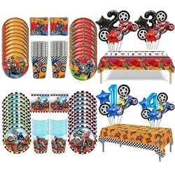 Artículos de fiesta temáticos para motocicletas, platos de comida, tazas de vajilla, pasteles, blusas, pancartas, globos de motocicleta, decoraciones de cumpleaños para bicicletas todoterreno