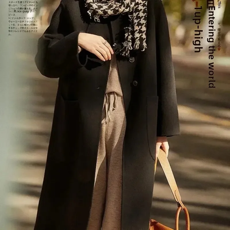 Dámský volný fleecový kabát pro větší velikosti, luxusní, oboustranný, střední délky, podzim/zima, nový přírůstek, moderní kabát - náhled 4