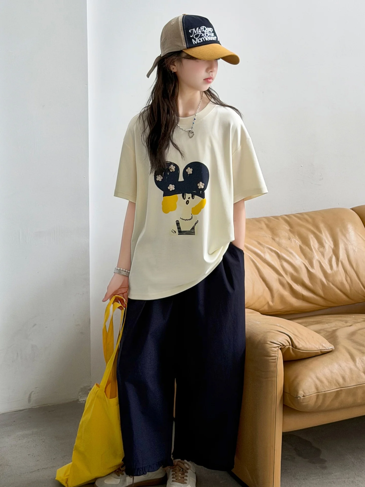 girls-summer-outfit-set-casual-short-sleeve-two-piece-suit-children's-fashionable-clothing-cotton-material-lightweight-breath