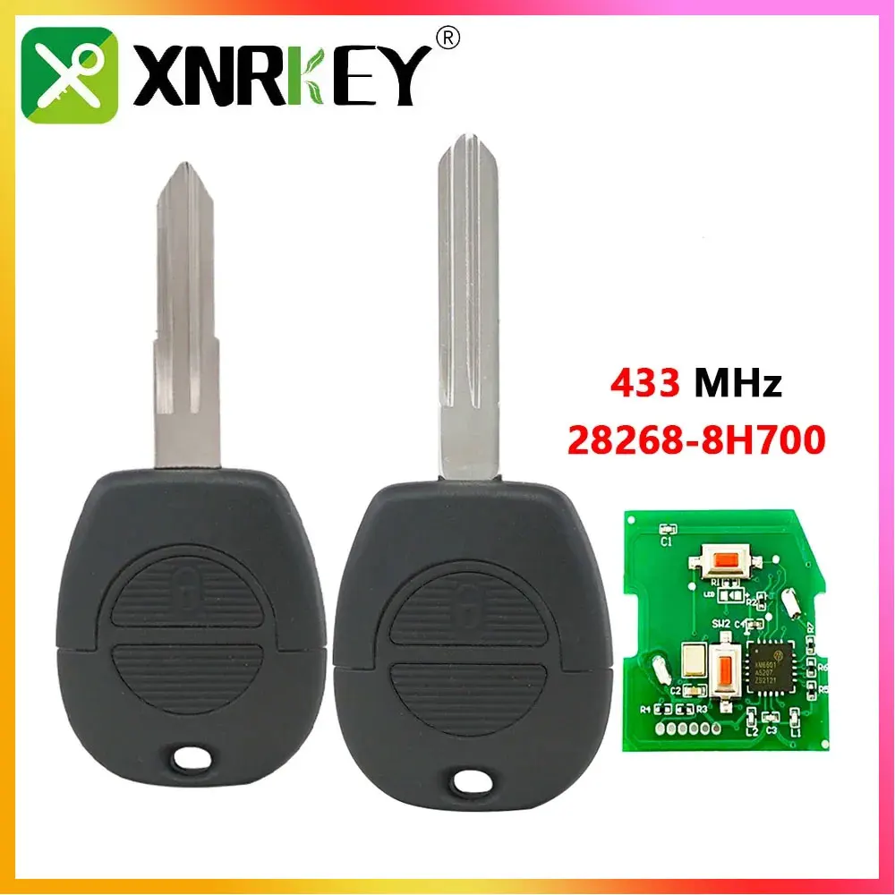 XNRKEY 2 Buttons 433MHz Remote Car Key  P/N: 28268-8H700 for Nissan Patrol Almera Micra Primera Navara Serena Vanette X-Trail