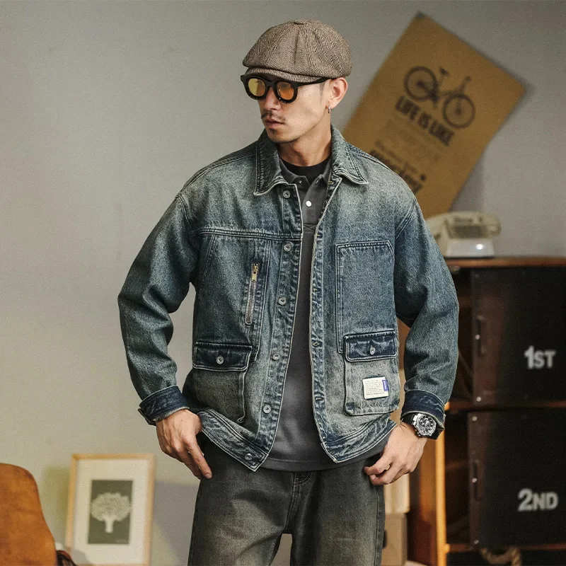 Europe Heavy-duty Workwear Denim Jacket Stone Mill Washed Coat Outdoor Trekking Camping Hiking Climbing Travel Skateboarding Top