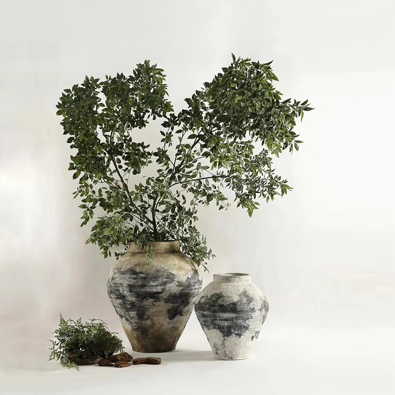 

Wabi Sand Wind Floor Vase B & B Hotel Courtyard Potted Plants Nordic Rough Natural Resort Wind Coarse Ceramic Flower Tank