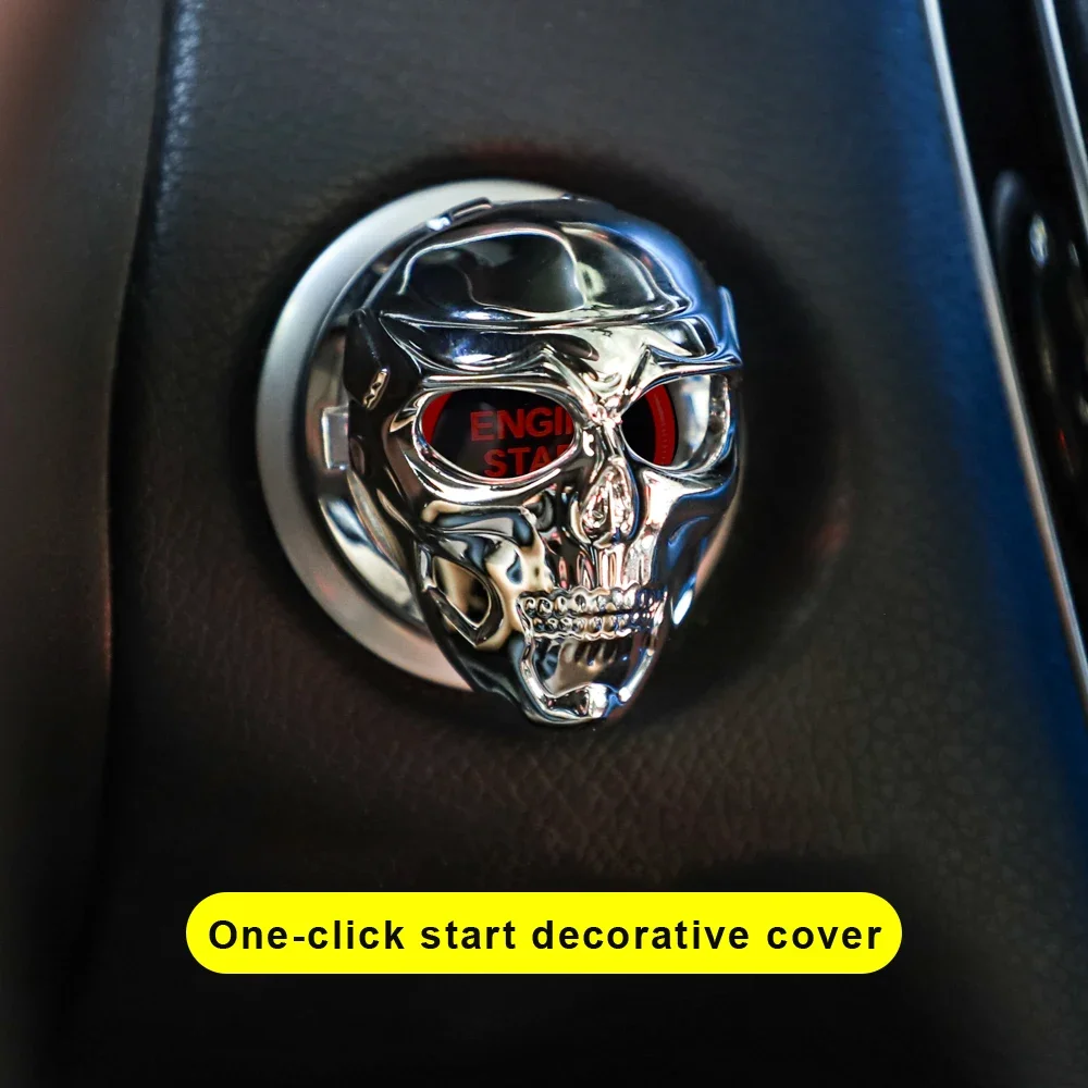 1 Car One-key Start Stop Button Cover Skull Switch Protection Decoration Cover Interior Decoration Sticker Auto Accessories