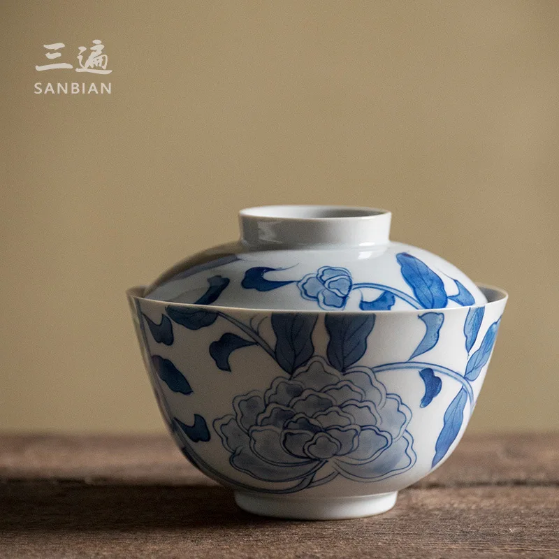 ★★Jingdezhen National Style Hand-Painted Gaiwan Tea Ceremony Bowl Household Chinese Style Retro Kung Fu Tea Teaware Tea Making D