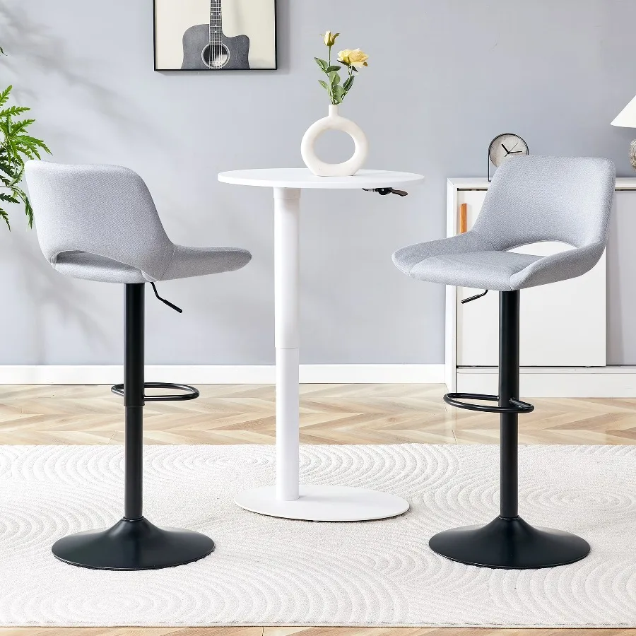 Bar Stools Set of 2, Adjustable Height Swivel Bar Stools with Linen Fabric Seat, 360 Degree Rotating Counter Height Stools