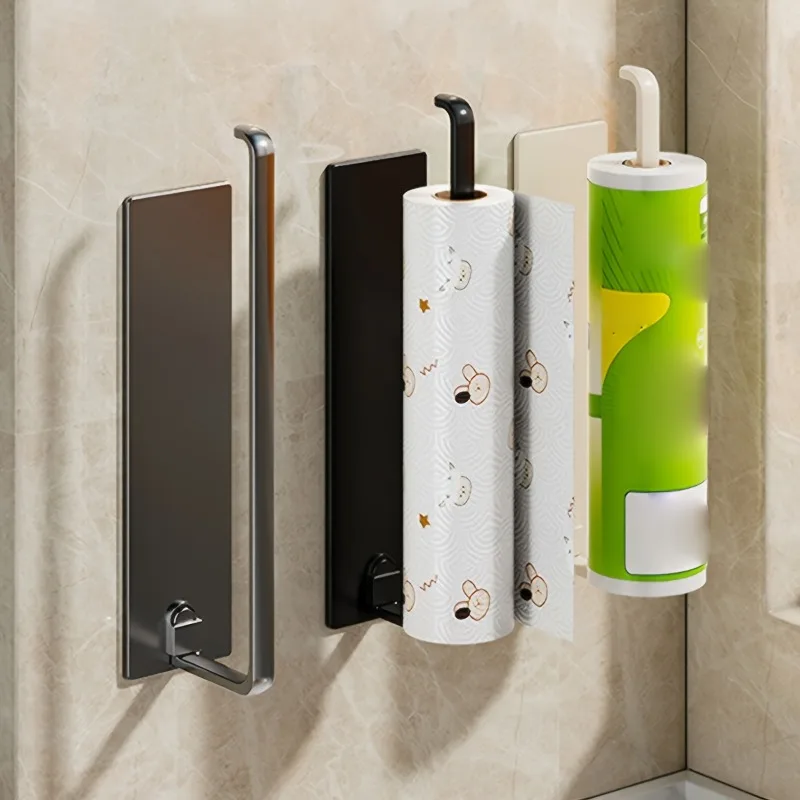 Black No Drill Self-Adhesive Wall Mounted Tissue Box & Towel Rack for Kitchen Bathroom RV, Toilet Paper Wrap Towel Holder