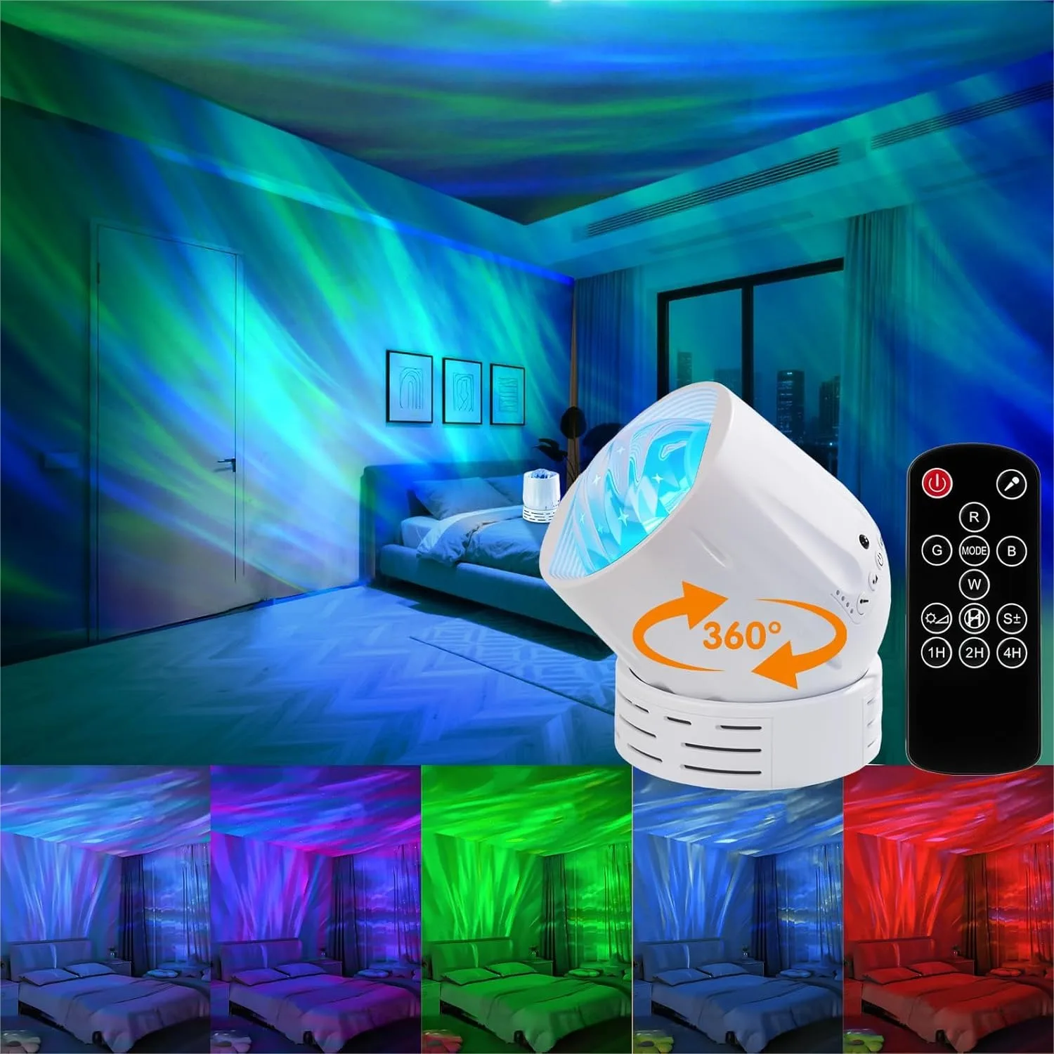 

Aurora Lights Projector with 22 Colors, 168 Modes, Music Sync, 360° Rotation Night Light for Bedroom Kids Room Decor