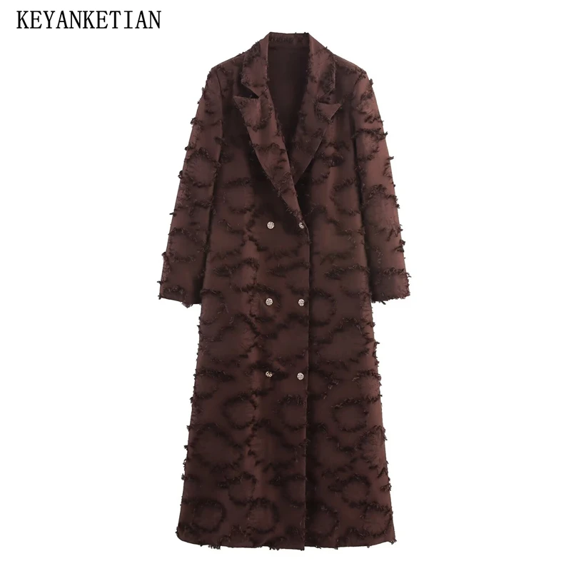 

KEYANKETIAN Autumn new women's clothing cut flower three-dimensional texture double breasted long windbreaker women coat jacket