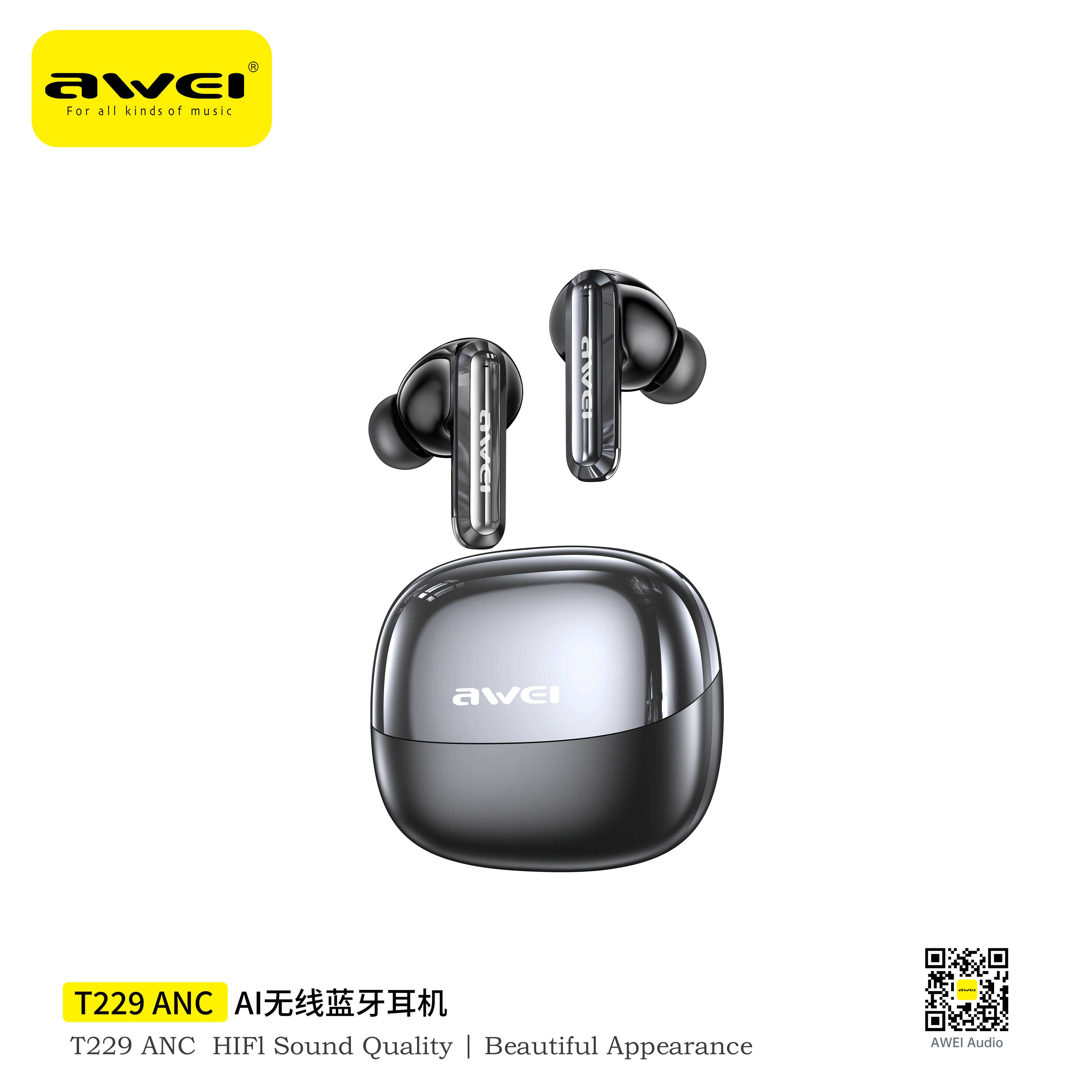 AWEI T229 Vertaler Oordopjes voor Reizen en Vergaderingen, ANC 35dB, 4-Microfoon ENC, Heldere Gesprekken, Bluetooth 6.0, 30 uur, Lage Latentie, Gaming met App