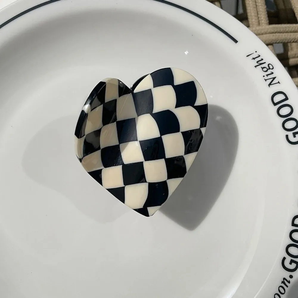 

Elegant Heart Shark Clip Korean Style Solid Color Acetic Acid Hair Claw Headwear Waterproof Plaid Hair Claw Women