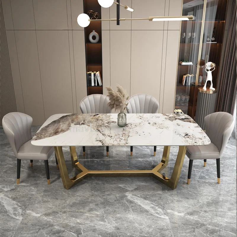 

Marble Top Designs Dining Table Chairs Restaurant Large Family Modern Minimalist Kitchen Tavolo Pranzo Italian Furniture WK