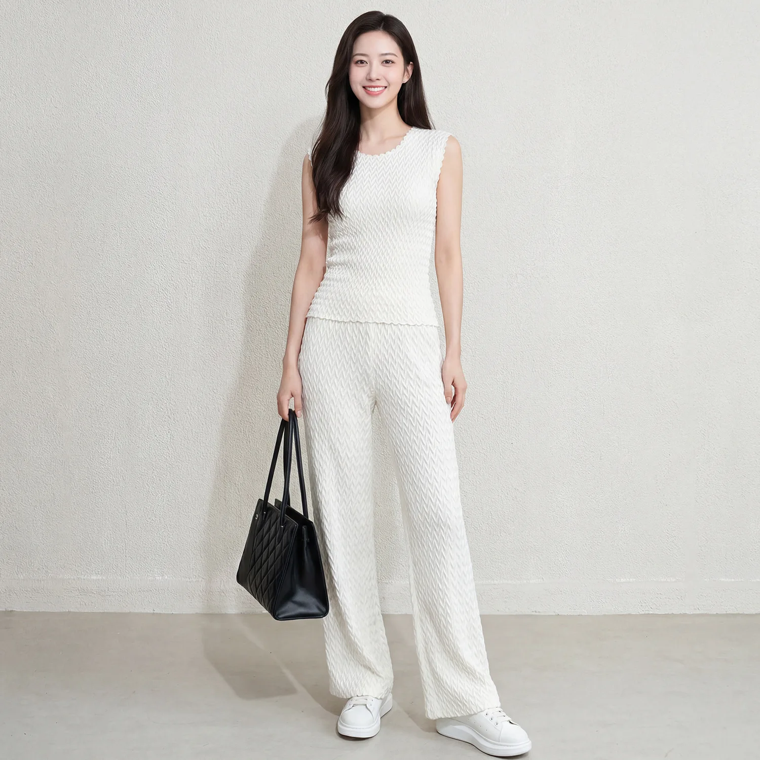 

Miyake Folds 2026 Spring and Summer New Fashion Casual Suit Female Sleeveless Undershirt Wide-legged Pants Two-piece Set Pleat