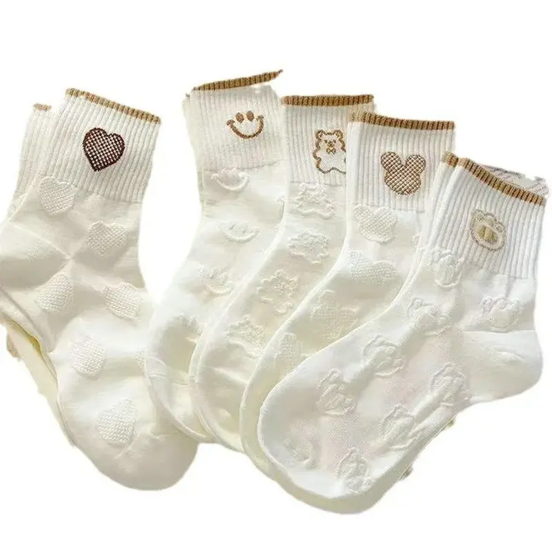 Chaussettes mi-longues décontractées en coton pour femmes, polyvalentes, haute qualité, mode, printemps, été, nouveau, 5/10 paires, 2024