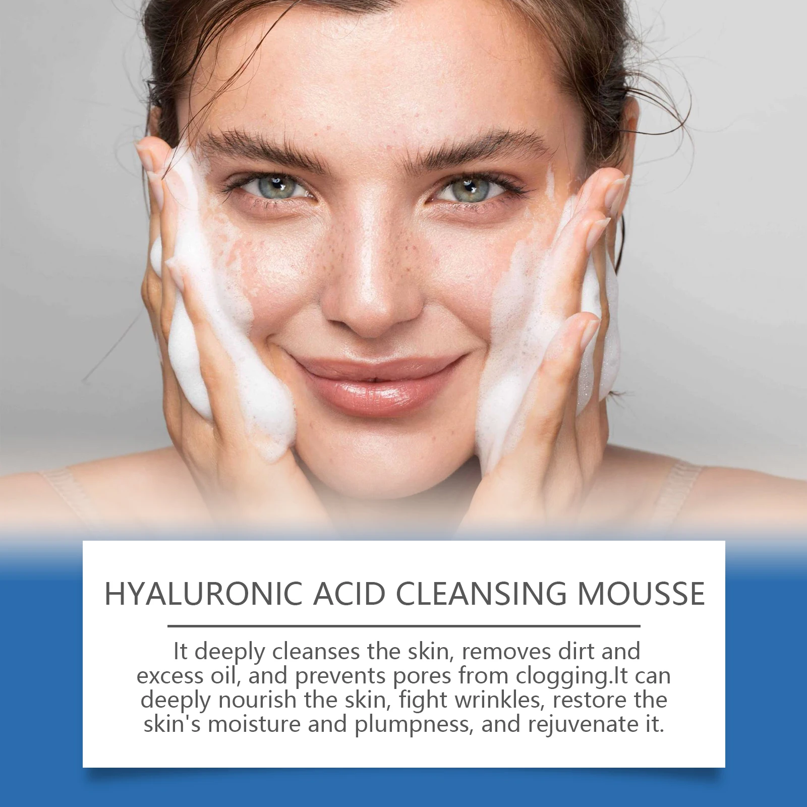 رغوة تنظيف حمض الهيالورونيك، تنظيف بشرة الوجه بشكل معتدل وتخفف الخطوط الدقيقة، ترطيب عميق، منظف للوجه المغذي