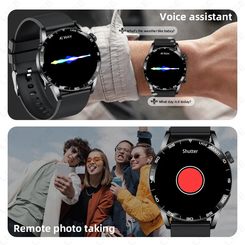 LIGE Smart Watch Health Sports Fitness Trackering Sleep Monitoring Wireless Call AI Voice Waterproof Smartwatch For Men Women