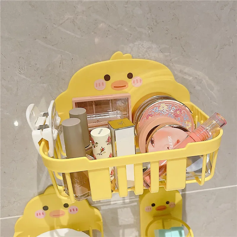 Cute Little Yellow Duck Bathroom Storage Rack Wall Mounted Toilet Paper Dispenser Toothbrush Holder Bathroom Cosmetic Organizer