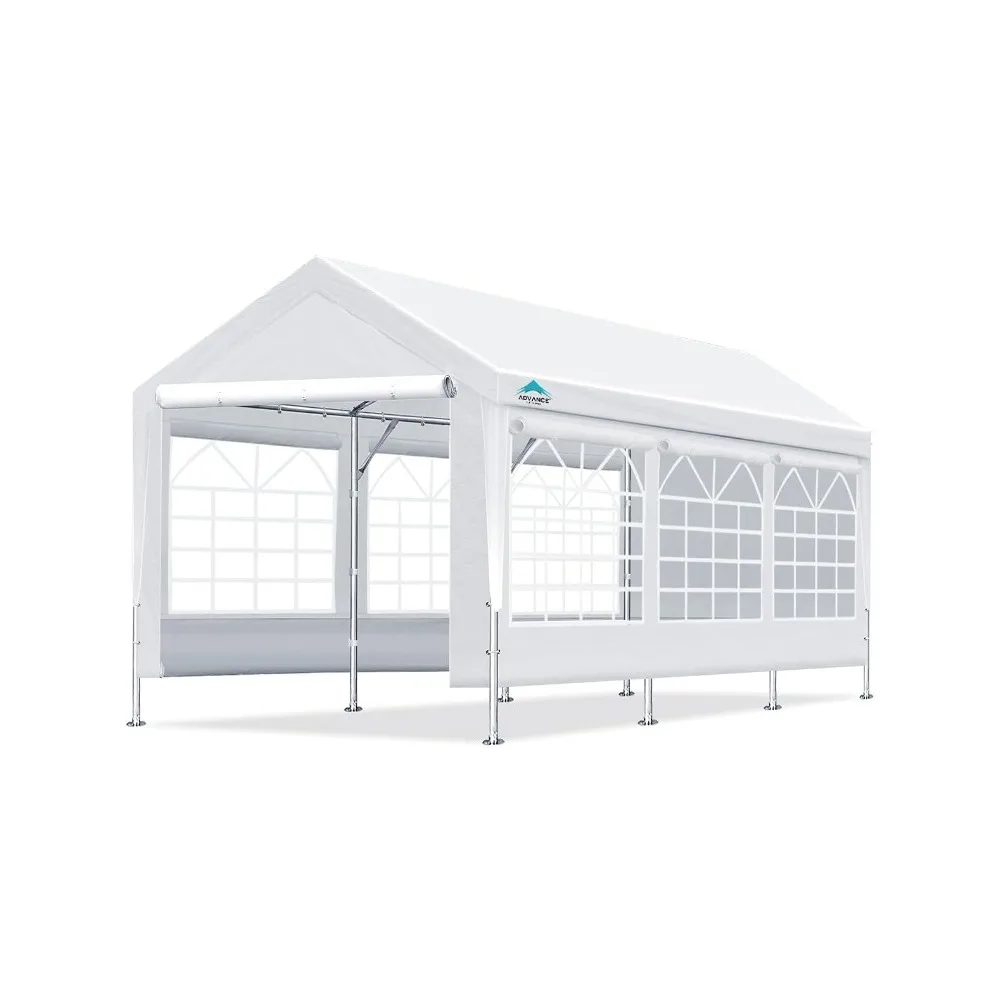 

Adjustable 10x20 ft Heavy Duty Carport Car Canopy Garage Shelter Tent with Removable Window Sidewalls , Adjustable Height