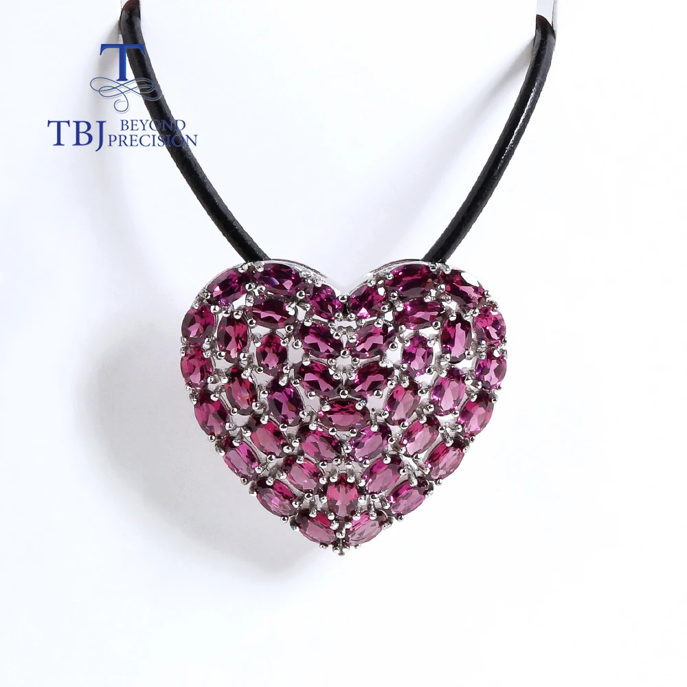 

Gorgeous romantic heart-shaped natural Rhodolite garnet pendant necklace for women's anniversary wedding fine jewelry gift