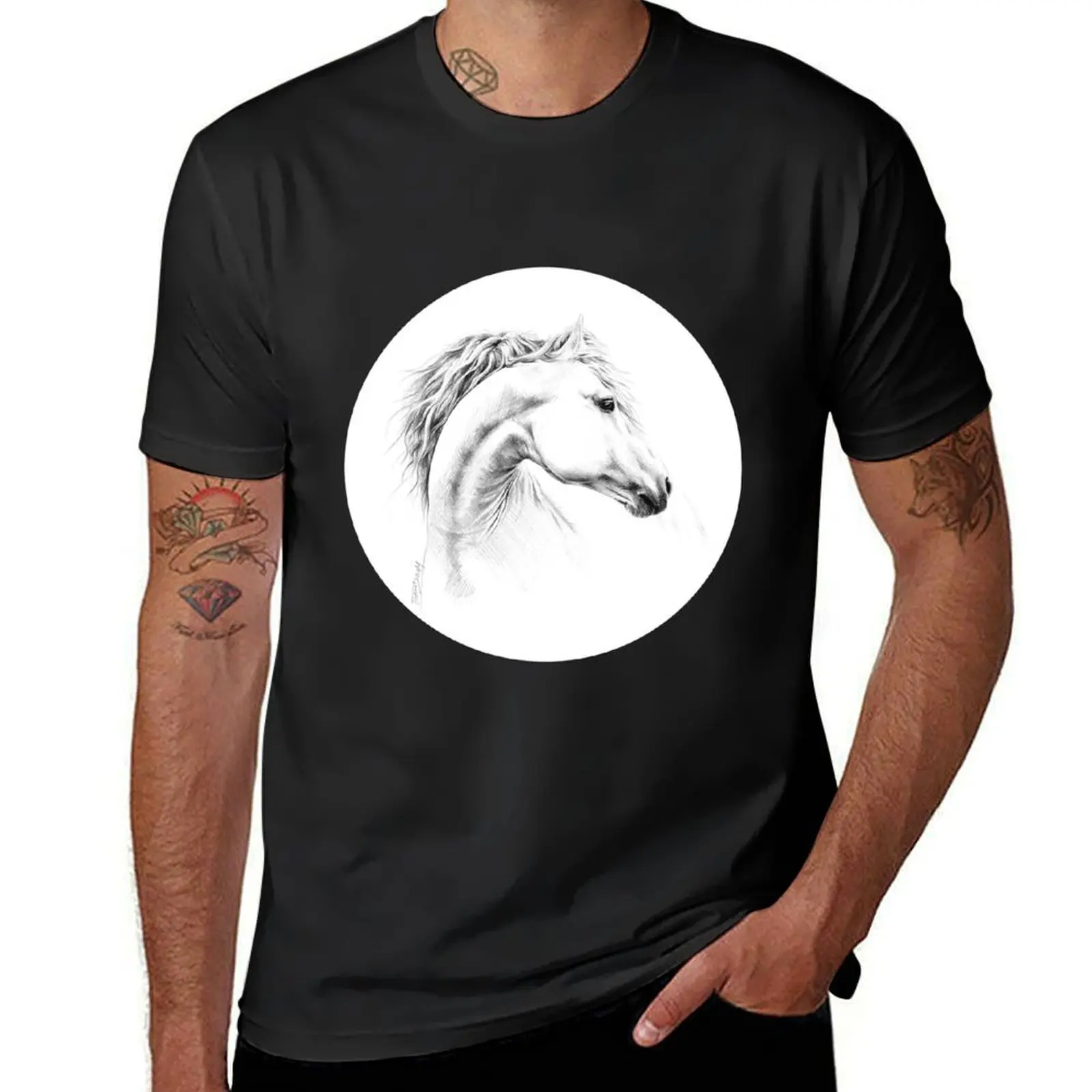 Horse portrait Pencil drawing Equine art T-Shirt graphics customizeds vintage tshirts for men