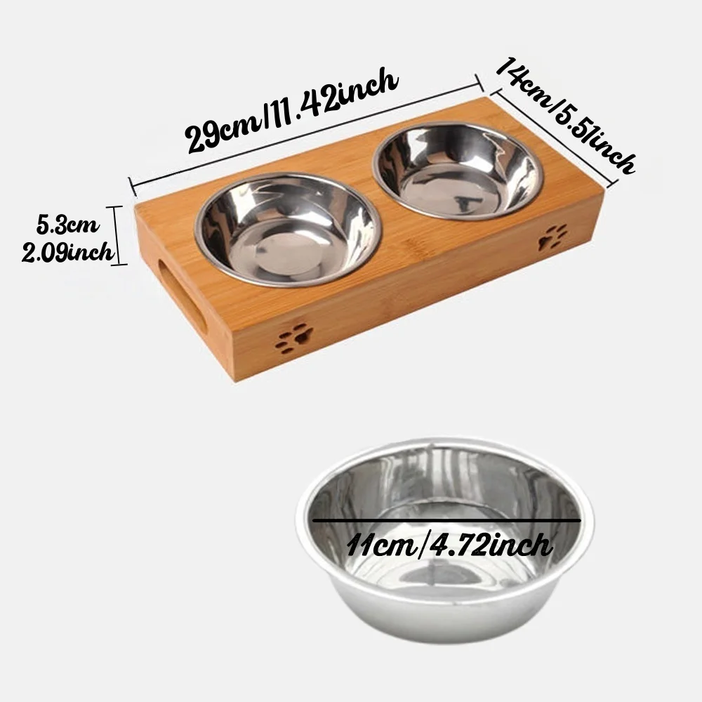 Personalized Custom two-in-one Pet Feeder with Two Stainless Steel Bowls free engraving of Pet Name and Logo Suitable for Pet