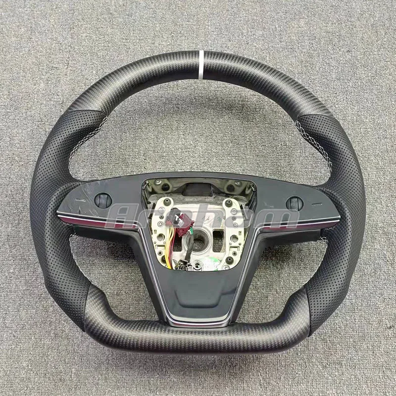 

Matte Carbon Fiber Circular Steering Wheel Customized With Heating 2021 2022 2023 For Tesla Model S Regular Plaid Model X