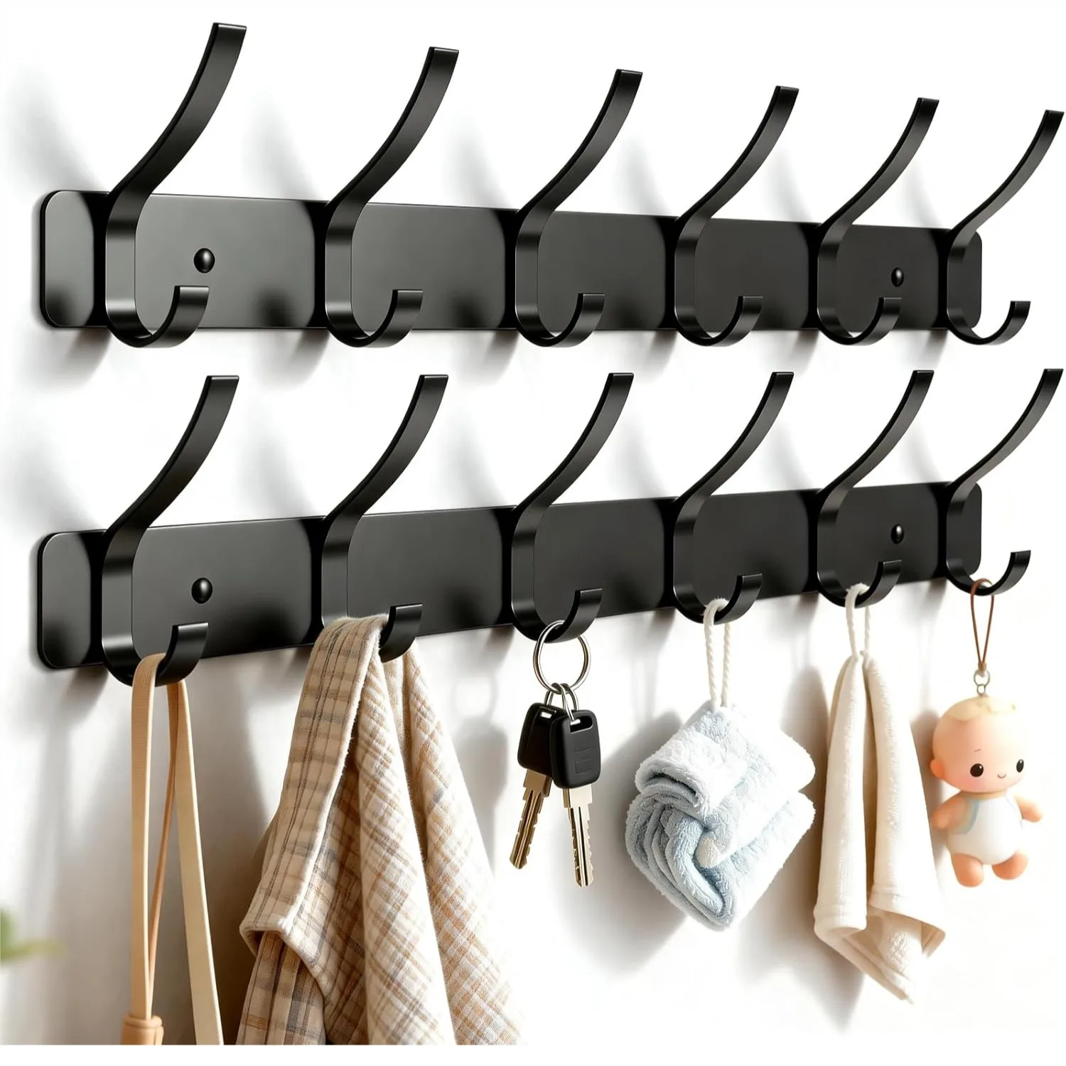 

2-Pack Wall Mounted Coat Rack With 6 Hooks Each, Rustproof Aluminum Heavy Duty Coat Hooks For Wall, Space-Saving Organizer For Coats Hats Towels Entryway And Bathroom, Black