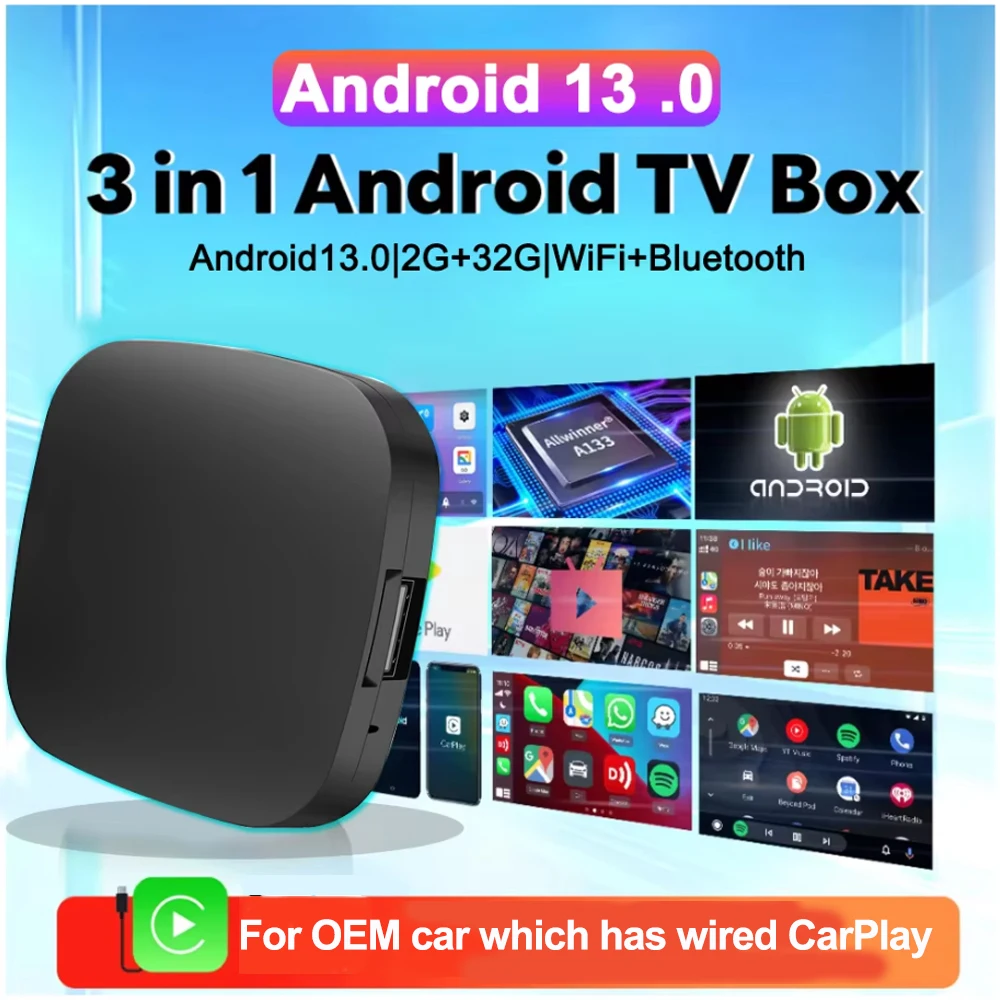 Android 13 Carplay AI Box Беспроводная Android Auto Smart TV Box для Youtube Netflix Toyota Mazda Hyundai Haval GMC Ford MG VW Kia