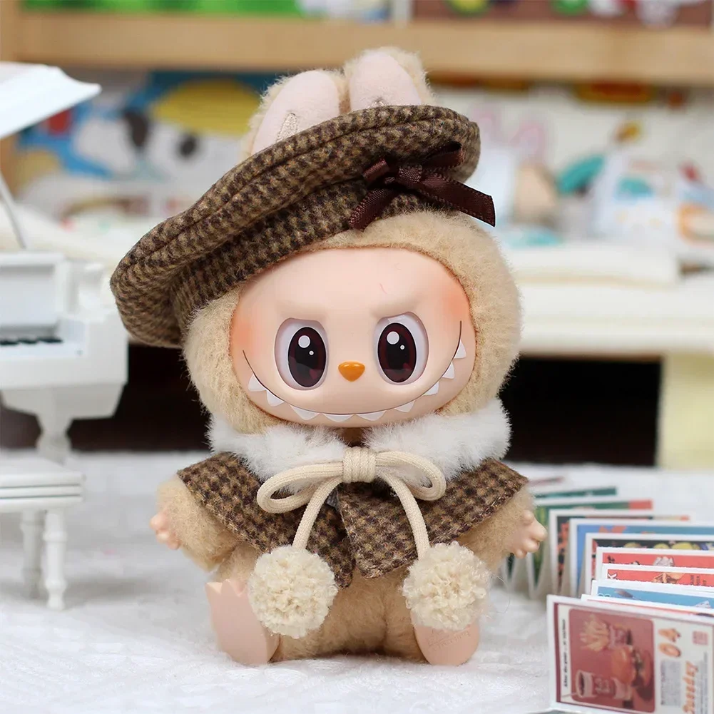 For 15cm Cute Labubu V1 V2 Stylish Cape With Beret Set Labubu Stylish Clothes Outfit Labubu Ropa
